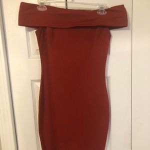 Rust off the shoulder midi